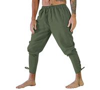LOSSLO Mittelalter Hose Herren Wikinger Leinen Hose Herren Lang Renaissance Schnürhose Mit Kordelzug Outdoorhose Für Halloween Kostüm