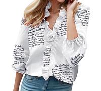 LOSSLO Oberteile Elegant T Shirt V ausschnitt Bluse 3/4 Arm mit Rüschen Tunika Große Größen Longshirt Pullover Teenager Mädchen Tops Rüschenbluse Langarmshirts für Frauen Herbst Sommer