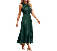 LOSSLO Plisseekleid Damen Festlich, Sommerkleid Damen Lang,Neckholder Kleid Damen Sommer Freizeitkleid Maxikleid Jacquard Plisseekleider Hohe Taille Damenkleider Gesmoktes Kleider Mode Sommerkleider