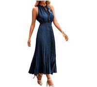 LOSSLO Plisseekleid Damen Festlich, Sommerkleid Damen Lang,Neckholder Kleid Damen Sommer Freizeitkleid Maxikleid Jacquard Plisseekleider Hohe Taille Damenkleider Gesmoktes Kleider Mode Sommerkleider