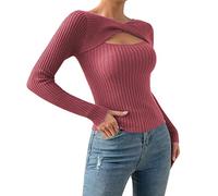 LOSSLO Pullover Damen Winter,Strickpullover Damen Eng,Strickpulli Damen Herbst Cut Out Langarmshirt Sexy Pulli Langarm Winterpulli Einfarbig Oberteile Slim Fit Tops Y2K Sweatshirt für Frauen Herbst
