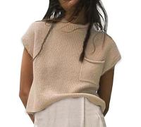 LOSSLO Pullunder Damen Ärmellos,Strickpullunder Damen Elegant,Strickweste Damen Kurzarm Einfarbig Strick Tank Top Casual Sweater Freizeit Warm Stricken Weste Winter Herbst Strickpullover Strickpulli