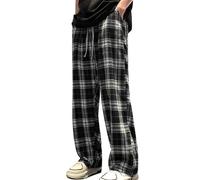 LOSSLO Pyjamahose Herren Lang Schlafanzughosen für Flanell Baumwolle Pyjama Hose Gewebte Karierte Bequem Loungehose Freizeithose Leichte Herrenhose Sommerhose Relaxhose Schlafhose