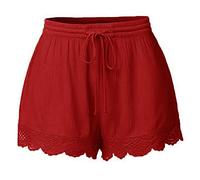 LOSSLO Shorts Damen Sommer,Kurze Hose Damen Weit Sommerhose Kurz Freizeithosen Damenshorts mit Spitze Sommershorts Einfarbig Sweatshorts Badeshorts mit Kordelzug Laufshorts Wandershorts