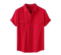 LOSSLO Sommer Hemd Herren Kurzarm Kurzarmhemd Baumwolle Button Down Hemden Rever mit Doppelte Brusttaschen Leichtes Einfarbig Casual Herrenhemd Bequeme Freizeithemd Urlaub Strandhemd