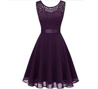 LOSSLO Spitzenkleid Damen Sommer-Damen Abendkleider Elegant für Hochzeit-Cocktailkleid Kurz Ärmellos Kleid mit Spitze Leicht Luftig Chiffon Kleider Hohe Taille Abendkleid Casual Loose Partykleid