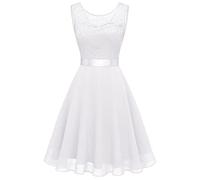 LOSSLO Spitzenkleid Damen Sommer-Damen Abendkleider Elegant für Hochzeit-Cocktailkleid Kurz Ärmellos Kleid mit Spitze Leicht Luftig Chiffon Kleider Hohe Taille Abendkleid Casual Loose Partykleid