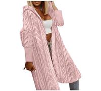 LOSSLO Strickjacke Damen Lang mit Kapuze -Strickmantel WinterGrobstrickjacke Oversize Longstrickjacke Strickcardigan Langarm Grobstrick Cardigan Einfarbig Strickjacken Mantel Kapuzenjacke