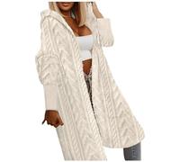 LOSSLO Strickjacke Damen Lang mit Kapuze -Strickmantel WinterGrobstrickjacke Oversize Longstrickjacke Strickcardigan Langarm Grobstrick Cardigan Einfarbig Strickjacken Mantel Kapuzenjacke