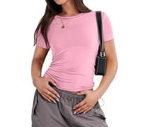 LOSSLO T Shirt Damen Kurzarm, Y2K Crop Tops Damen Sexy, Enge Oberteile Damen Sommer Slim Fit Rundhals Basic Tee Einfarbig Cropped Pullover Mode Kurze Sweatshirt T-Shirts für Frauen Teenager Mädchen