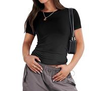 LOSSLO T Shirt Damen Kurzarm, Y2K Crop Tops Damen Sexy, Enge Oberteile Damen Sommer Slim Fit Rundhals Basic Tee Einfarbig Cropped Pullover Mode Kurze Sweatshirt T-Shirts für Frauen Teenager Mädchen