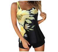 LOSSLO Tankini Damen Set Farbblock Zweiteiliger Badeanzug String Tankinis Oberteil U Ausschnitt Top Gepolstert mit Shorts Freizeit Swimsuit Geteilter Badeanzug Bademode Sommer Schwimmanzug