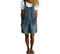 LOSVIP Latzhose Damen Kurz Jeans Lässig Sommer Vorderknopfleiste Verstellbare Träger Locker Denim Latzshorts Overall Shorts Shortalls Jumpsuits Rompers (Blue, XXL)