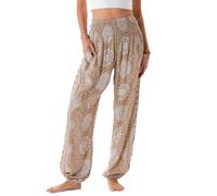 Lotus and Luna Haremshose für Damen, Thai-Hose für Strand und Lounge, hohe Taille, fließende Boho-Hose, Geniehose, Yogahose, Desert Bloom, S