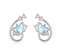 Lotus Blume Ohrringe für Damen Silber 925 Mondstein Ohrstecker Blume Knorpel Ohrringe Schmuck Geschenke für Frauen Mädchen (Lotus Ohrringe)