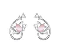 Lotus Blume Ohrringe für Damen Silber 925 Rosa Opal Ohrstecker Blume Knorpel Ohrringe Schmuck Geschenke für Frauen Mädchen (Rosa Opal)