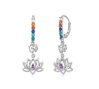 Lotus Blumen Ohrringe 925 Sterling Silber 7 Chakra Lotus Baumeln Tropfen Ohrringe CZ Baumelnde Yoga Schmuck Geschenk für Frauen