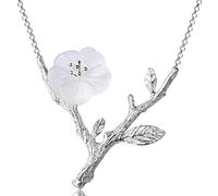 Lotus Fun S925 Sterling Silber Halskette Kristallblume im Regen Halskette Kreativ Natürliche Handgemachter Einzigartiger Schmuck für Frauen und Mädchen (White-Style2)