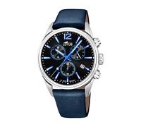 Lotus Herren Armbanduhr aus Edelstahl und Leder in der Farbe Silber-Blau-Schwarz 42mm, Wasserdichtigkeit: 10Bar, 18691/6