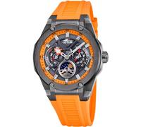 Lotus Herrenuhr 18946/3 Vortex – Gehäuse Edelstahl 316L schwarz, Kautschukarmband orange/schwarz