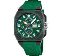 Lotus Uhr Für Herren 18976/2 Chrono Schwarz Kohlefaser Case GrünSilikon Band