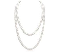 Lotus Karen 7mm künstliche Perle Frauen lange Perlenkette künstliche Perlenkette 85cm Perlen Halskette für Bräute Hochzeit Party Zubehör Geburtstag Jahrestag für Frauen