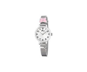 Lotus Kinder Mesh Armbanduhr Edelstahl Silber/Rosa mit Schmetterling 24mm