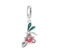 Lotus Libelle Charme, Charme für Armband, kompatibel mit Pandora Armband Halskette