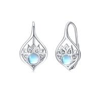 Lotus Mondstein Ohrringe 925 Sterling Silber Lotus Blume Ohrringe Leverback Creolen Yoga Schmuck Geschenke für Frauen Damen Mondstein Schmuck Geschenke für Frauen Damen