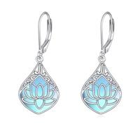 Lotus Mondstein Ohrringe Sterling Silber Filigran Irisch Teardrop Lotus Ohrhänger Schmuck Geschenke für Damen