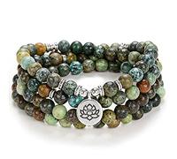 Lotus Seed Charm Mala Beads 108 Armband Halskette Bedeutungsvolle handgemachte Geschenke Yoga Schmuck (Afrikanisches Türkis (African Turquoise))