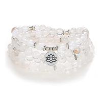 Lotus Seed Charm Mala Beads 108 Armband Halskette Bedeutungsvolle handgemachte Geschenke Yoga Schmuck (Weißer Kristall (White Crystal))