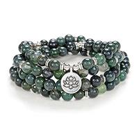 Lotus Seed Charm Mala Beads 108 Armband Halskette Bedeutungsvolle handgemachte Geschenke Yoga Schmuck (Moosachat (Moss Agate))
