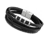 Lotus Style Herrenarmband LS2101/2/1 – Edelstahl und Leder, 22 cm, Schwarz