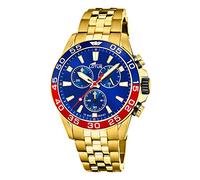 LOTUS Watch, Herrenuhr aus Edelstahl in Gold mit Einer Größe von 45mm und einem blauen Ziffernblatt, rot Blaue Lünette, 10Bar, 18769/3