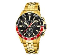 LOTUS Watch, Herrenuhr aus Edelstahl in Gold mit Einer Größe von 45mm und einem schwarzen Ziffernblatt, rot Schwarze Lünette, 10Bar, 18769/4