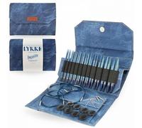 Lotus Yarns Lykke Rundstricknadel-Set, 12,5 cm, buntes Holz, austauschbar, 12 Paar Nadelspitzen, 5 Kordeln, 2 Verbinder, 4 Schlüssel und 8 Stopper (Indigo)