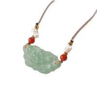 Lotusblüte Reichtum Halskette natürliche grüne Jade Jadeit buddhistischen Symbol handgemachten Schmuck