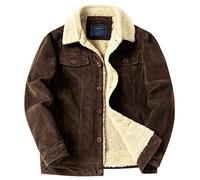 LOUECHY Herren Cord Sherpa Gefüttert Trucker Jacke Verdickte warme Wintermäntel, dunkelbraun, Large