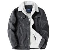 LOUECHY Herren Cord Sherpa Gefüttert Trucker Jacke Verdickte Warme Wintermäntel, grau, Large