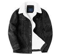 LOUECHY Herren Cord Sherpa Gefüttert Trucker Jacke Verdickte Warme Wintermäntel, schwarz, Medium