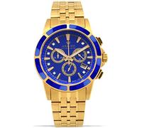 LOUIS XVI Herren-Armbanduhr Majesté Stahlband Gold Blau Keramik Chronograph Analog Quarz Edelstahl 1105