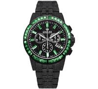 LOUIS XVI Majesté Frosted Iced Out 1182 - Ø 43 mm - Herren Uhr - Wasserdicht - Mit Saphirglas - Armband Schwarz - CZ-Diamanten Grün - Schweizer Quarzwerk