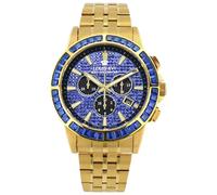 LOUIS XVI Majesté Iced Out 1132 - Ø 43 mm - Herren Uhr - Wasserdicht - Mit Saphirglas - Armband Gold - Zifferblatt CZ-Diamanten Blau - Schweizer Quarzwerk