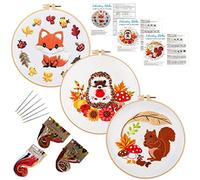 Louise Maelys 3er-Set Tier-Sticksets für Anfänger mit Herbst-Eichhörnchen-Igel-Fuchsmuster, Anfänger-Kreuzstich-Set, DIY-Nadelspitze
