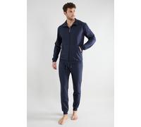 Loungeanzug GÖTZBURG "Boston", Herren, Gr. 48S, blau (blau, dunkel, uni), Obermaterial: 95% Baumwolle, 5% Elasthan, bequem lang, ohne Ausschnitt, Homewear-Sets, seitliche Eingrifftaschen, Oberteil mit