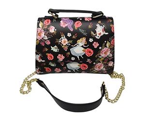 Loungefly Disney Alice im Wunderland Umhängetasche mit Blumenmuster, Schwarz, Large