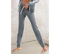 Loungehose BENCH. LOUNGEWEAR, Damen, Gr. 44/46, N-Gr, grau (stone, weiß), Jersey, Obermaterial: 60% Baumwolle, 40% Polyester, unifarben mit Farbeinsatz, bequem lang, Hosen Loungehose, mit Seitenstreif