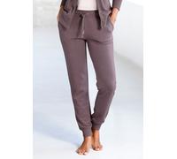 Loungehose BENCH. LOUNGEWEAR, Damen, Gr. 44/46, N-Gr, lila (mauve, meliert), Jersey, Obermaterial: 60% Baumwolle, 40% Polyester, meliert, unifarben, Basic, Basic lang, Hosen Loungehose, mit aufgesetzt