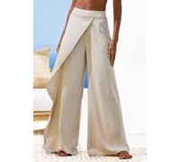 Loungehose FRENCH CONNECTION, Damen, Gr. 44/46, N-Gr, beige (beige meliert), Obermaterial: 80% Viskose, 20% Leinen, unifarben, Hosen Loungehose, mit Leinen-Anteil, in weit fließendem Lagenlook (694185